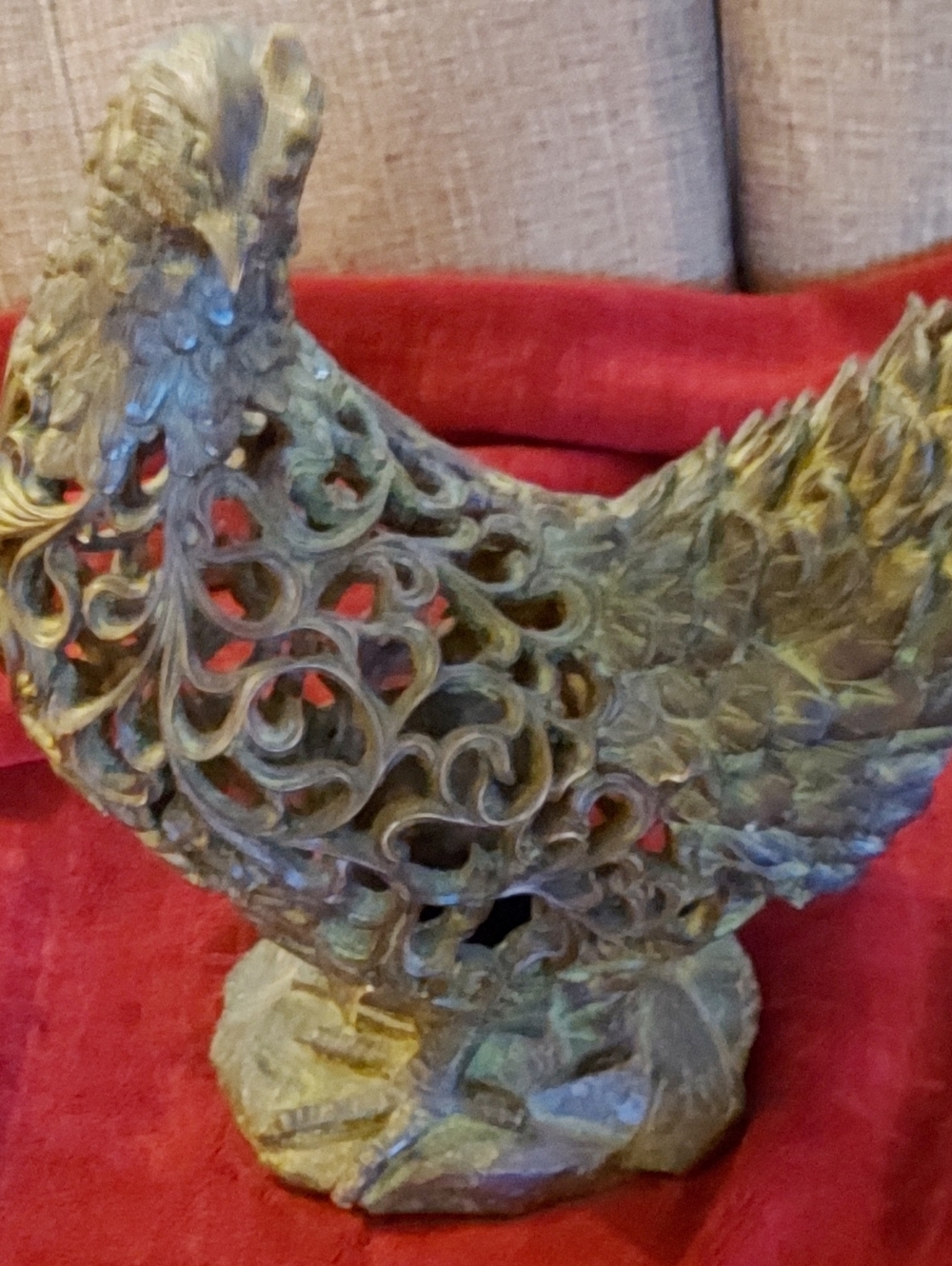 Source Unknown Green Patina Rooster Sculpture